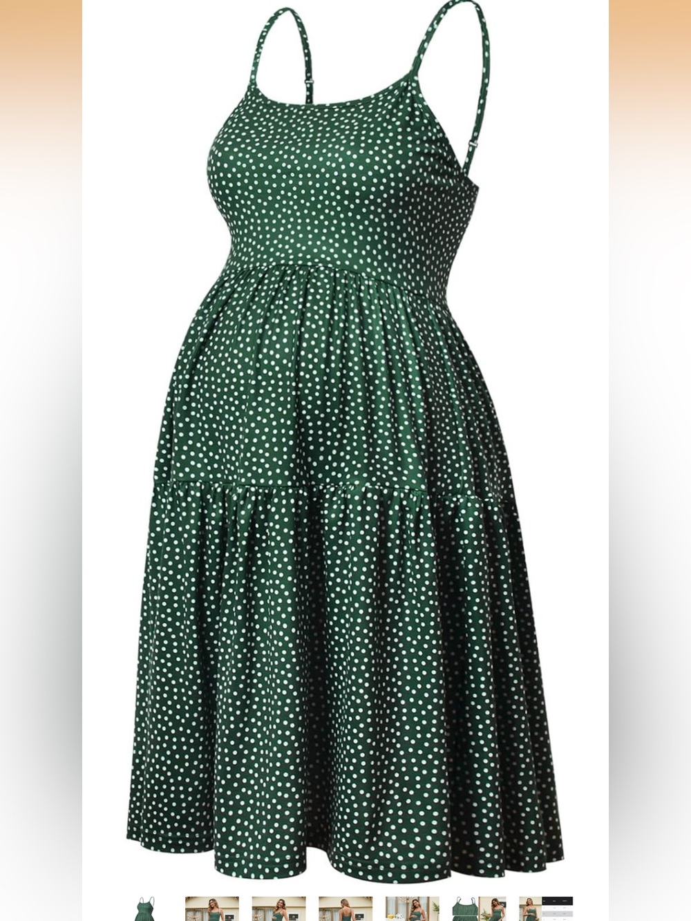 Dark Green Polka Dot Spaghetti Strap Dress, Large